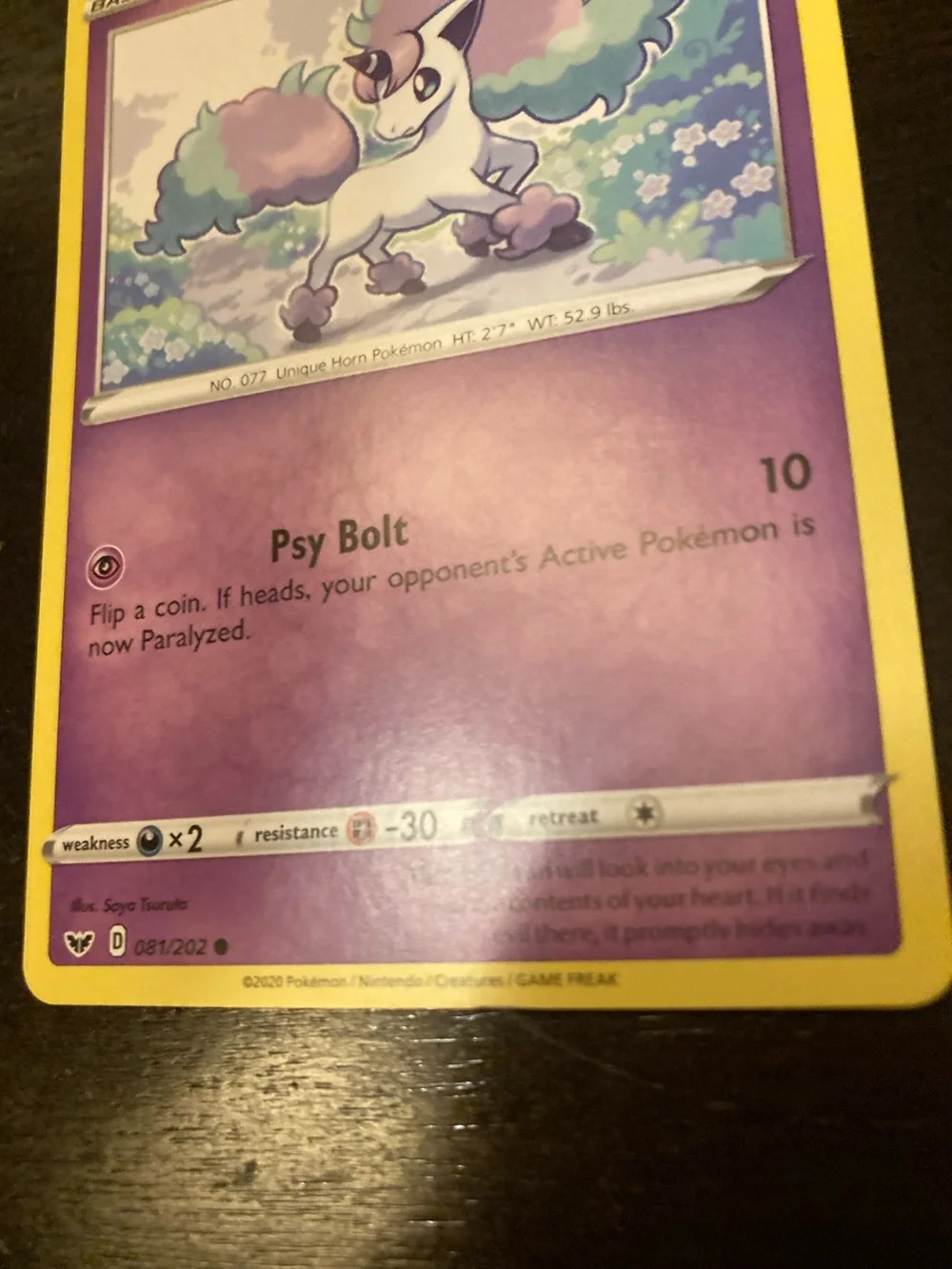 Pokemon Galarian Ponyta Card - Purple & Yellow Border